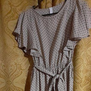 Nude and black polka dot faux wrap dress